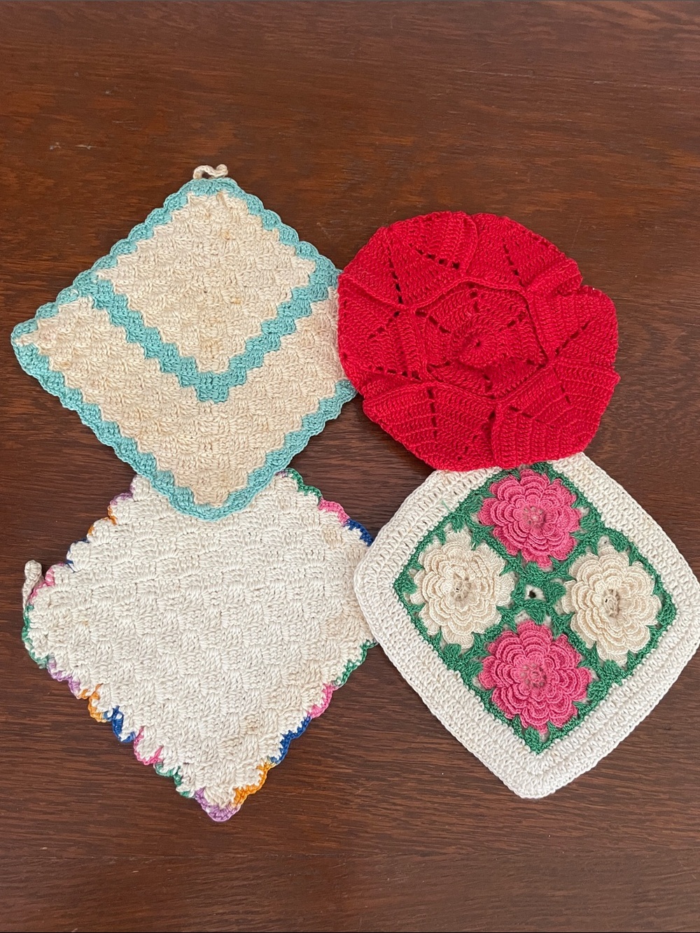 Handmade crocheted pot holders set of 4